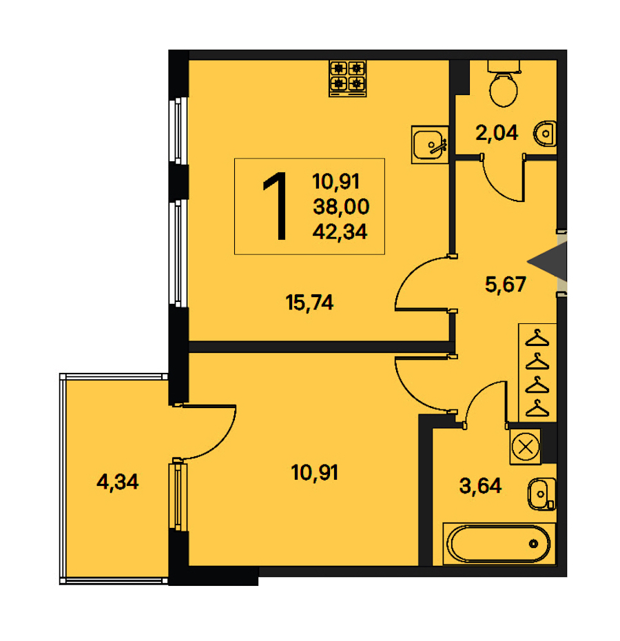 1-комнатная квартира 38 м², 2/4 эт., ЖК «Новое Сертолово. Гармония»